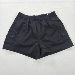 NWT Victoria Secret PINK Black Satin Parachute Cargo Shorts Women's Size Medium